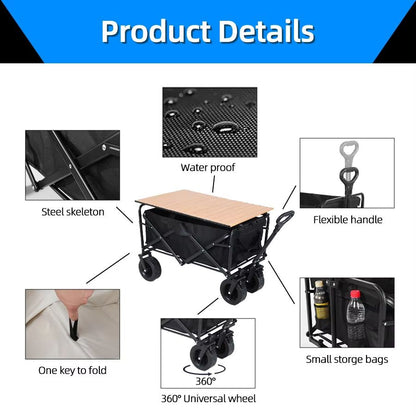 Collapsible Folding Utility Wagon Cart Heavy Duty Outdoor Beach Trolley With Large Capacity 1