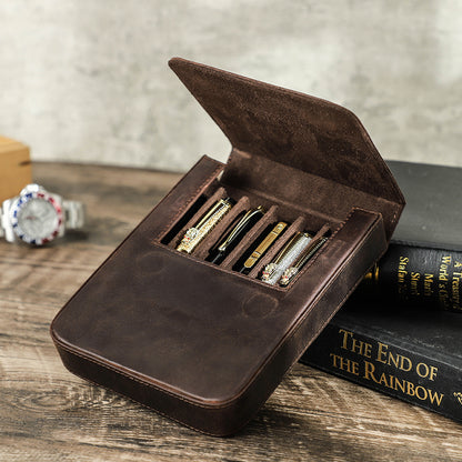Leather Fountain Pen Case, Handmade Cowhide Pen Pouch Organizer for Adults, Students, Office, Retro Pen Holder