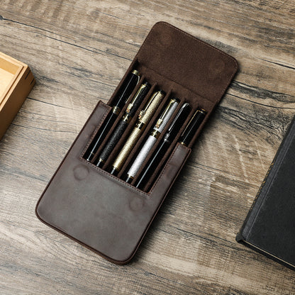 Leather Fountain Pen Case Handmade Cowhide Pen Pouch Organizer For Adults Students Office Retro Pen 1