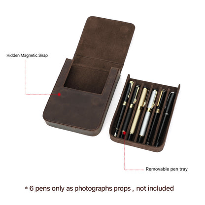 Leather Fountain Pen Case Handmade Cowhide Pen Pouch Organizer For Adults Students Office Retro Pen 3