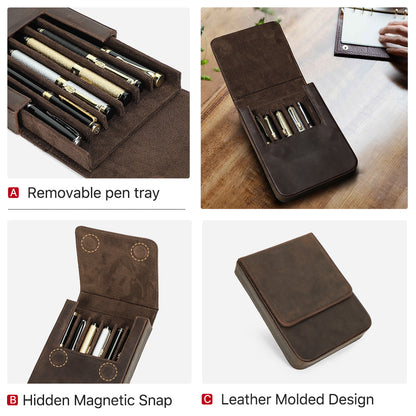 Leather Fountain Pen Case Handmade Cowhide Pen Pouch Organizer For Adults Students Office Retro Pen 4