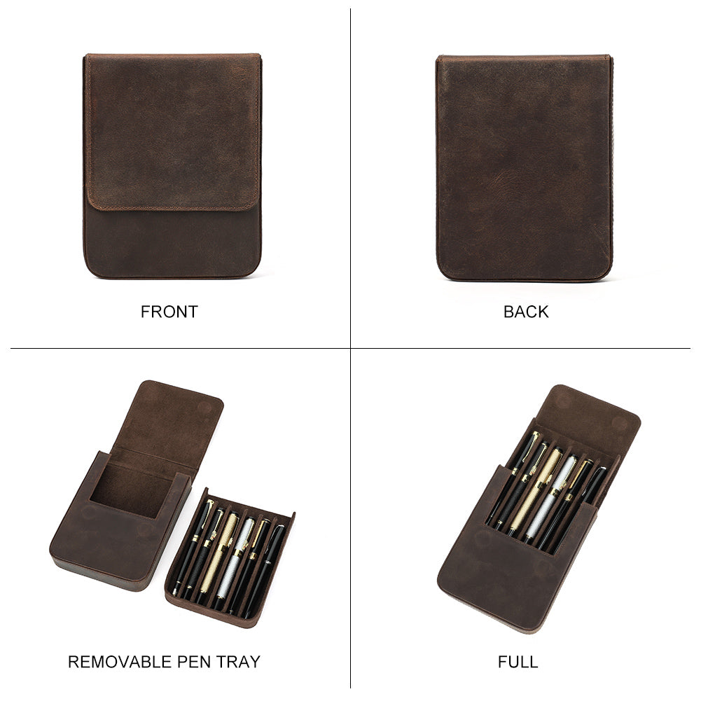 Leather Fountain Pen Case Handmade Cowhide Pen Pouch Organizer For Adults Students Office Retro Pen 5