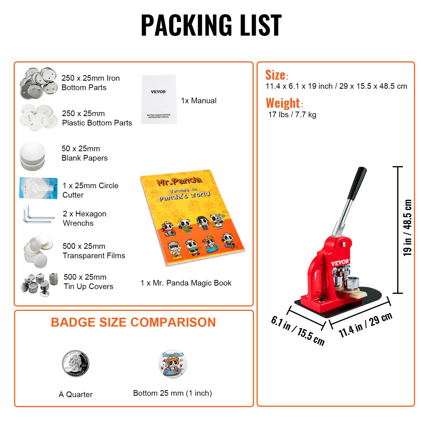 SucceBuy DIY Badge Maker Machine with Button Parts, Custom Round Pin Press Kit for Crafts, Logo, Gifts, Promotions