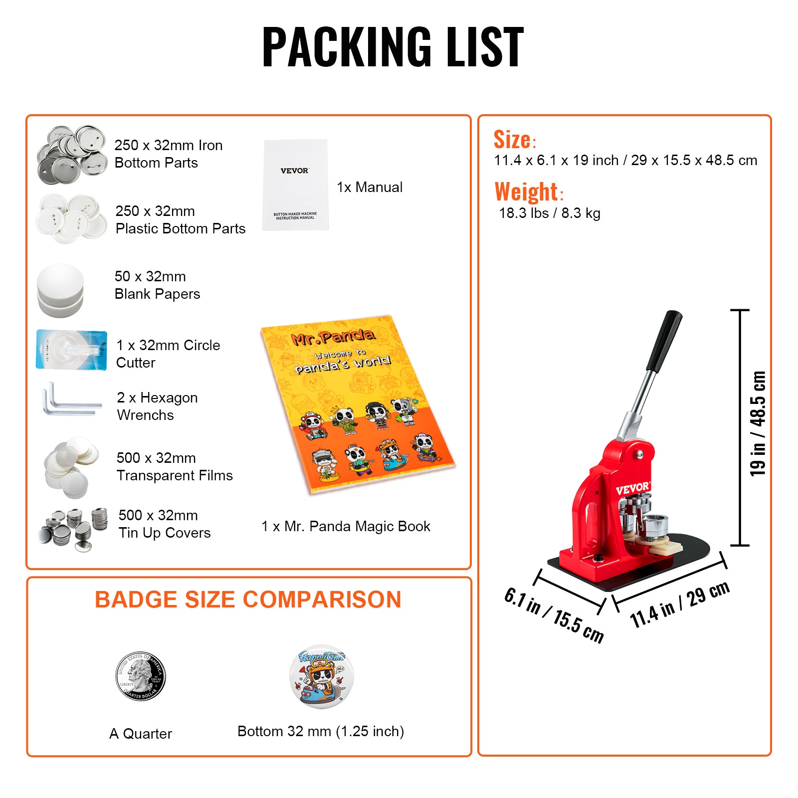 SucceBuy DIY Badge Maker Machine with Button Parts, Custom Round Pin Press Kit for Crafts, Logo, Gifts, Promotions