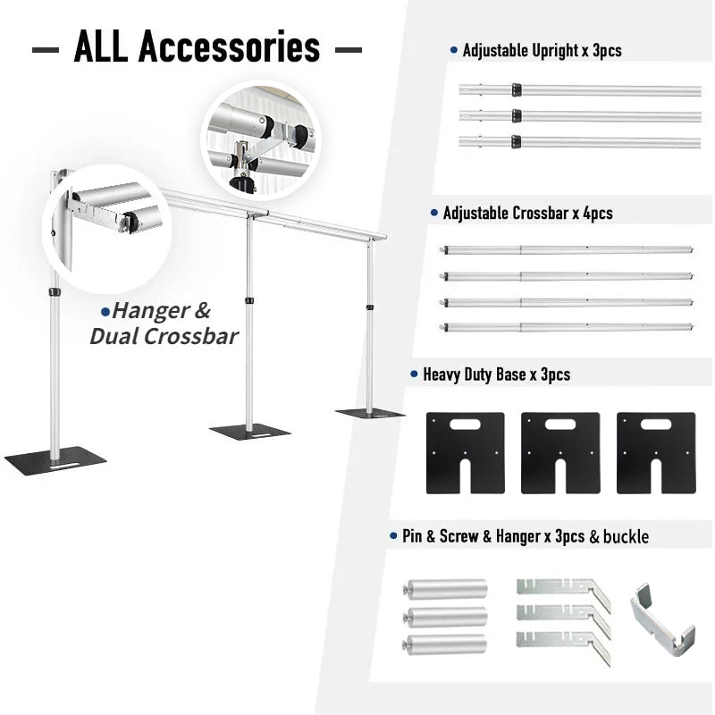 Portable Double Crossbar Pipe  Drape Backdrop Stand Kit Wedding Curtain Display Aluminum Pipe Frame 3
