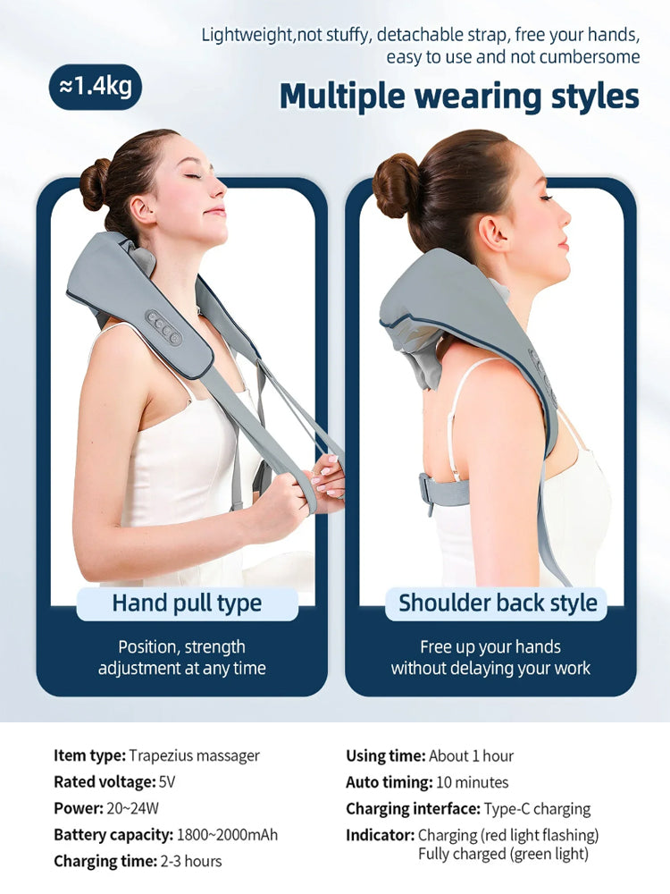 Wireless Trapezius Neck Back Massager With 8 Heads Electric Kneading Massage Shawl For Neck Shoulde