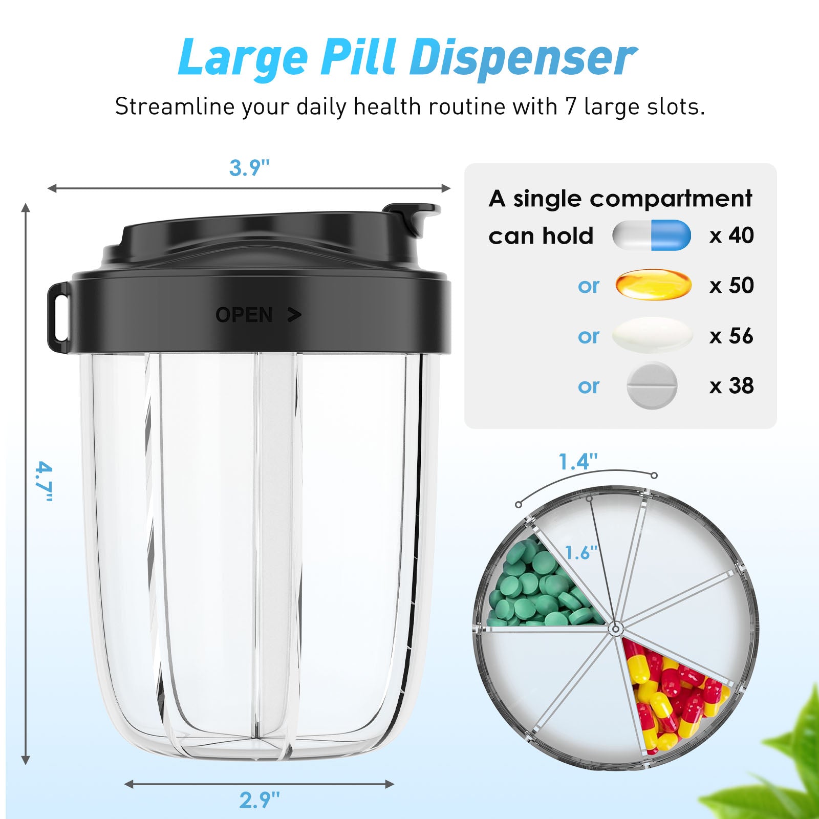 Pill Cup Bottle Organizer Supplement Organizer for Holding 7 Various Vitamins Travel Pill Case Box Straw Container