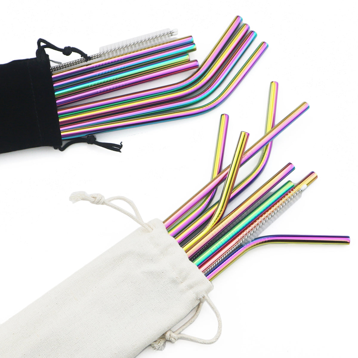 Colorful 304 Stainless Steel Metal Straws Set Reusable Drinking Straws with Brush & Cocktail Straw
