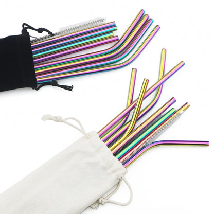 Colorful 304 Stainless Steel Metal Straws Set Reusable Drinking Straws with Brush & Cocktail Straw
