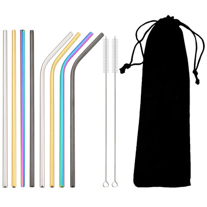 Colorful 304 Stainless Steel Metal Straws Set Reusable Drinking Straws With Brush  Cocktail Straw 8