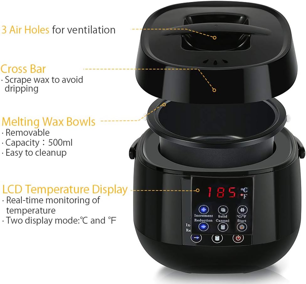 500ml Wax Heater Machine for Hair Removal – LCD Temperature Display Wax Warmer Pot for Depilatory Waxing Beans