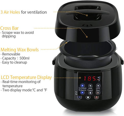 500ml Wax Heater Machine for Hair Removal – LCD Temperature Display Wax Warmer Pot for Depilatory Waxing Beans