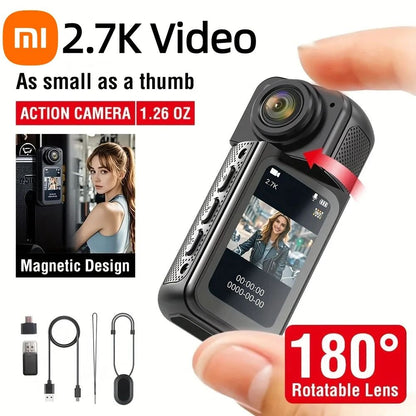 Mini POV Action Camera with Magnetic Mount and 2.7K Recording