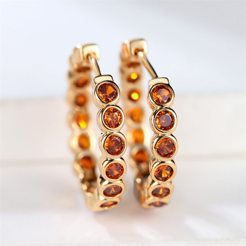 Luxury Small Black Hoop Earrings,Gold Round Zircon Stone Studs for Women,Trendy Wedding Jewelry,Cute & Elegant