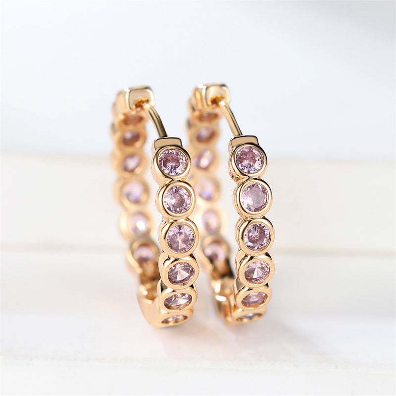 Luxury Small Black Hoop Earrings,Gold Round Zircon Stone Studs for Women,Trendy Wedding Jewelry,Cute & Elegant