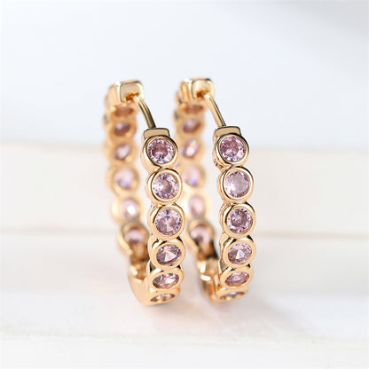 Luxury Small Black Hoop Earrings,Gold Round Zircon Stone Studs for Women,Trendy Wedding Jewelry,Cute & Elegant