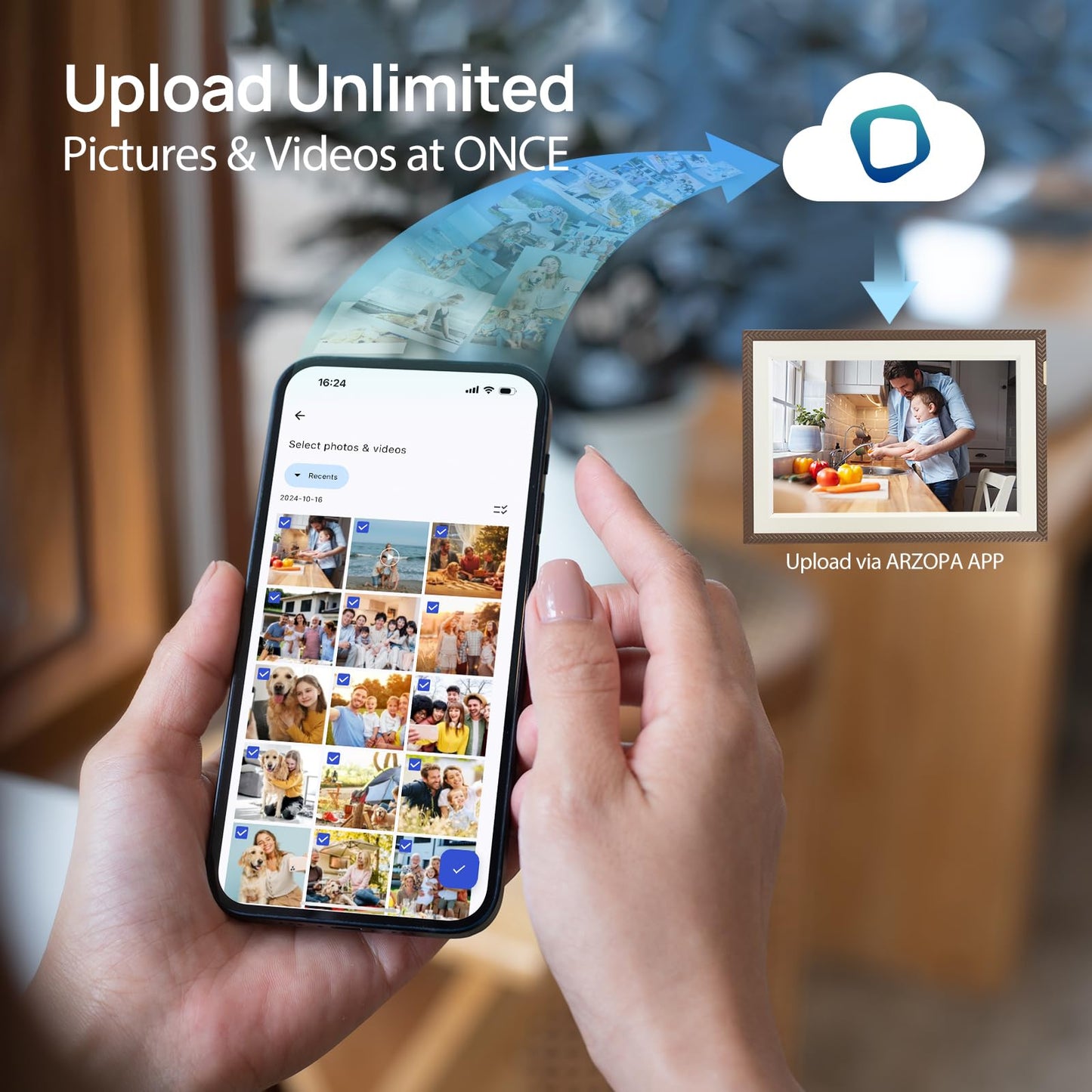 ARZOPA 10.1 Smart WiFi Digital Photo Frame 32GB, IPS Touch Screen, Auto Sync