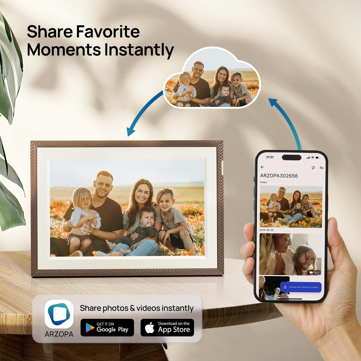 ARZOPA 10.1 Smart WiFi Digital Photo Frame 32GB, IPS Touch Screen, Auto Sync