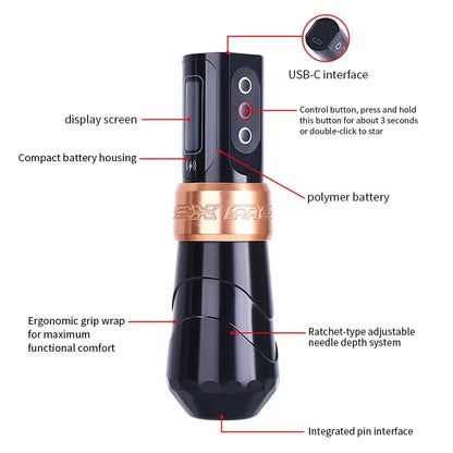 Tattoo Pen Machine With 2400mAh Battery Stroke Coreless Motor Rechargeable Rotary Tattoo Gun For Ar 3
