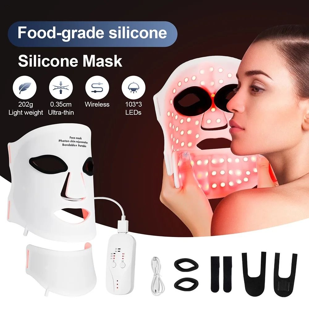 Wireless 7 Color LED Face and Neck Mask for Skin Rejuvenation and Tightening
