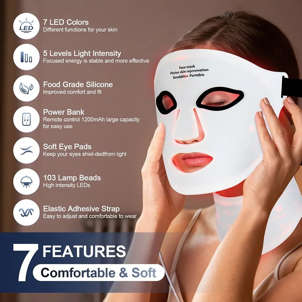 Wireless 7 Color LED Face And Neck Mask For Skin Rejuvenation And Tightening 5