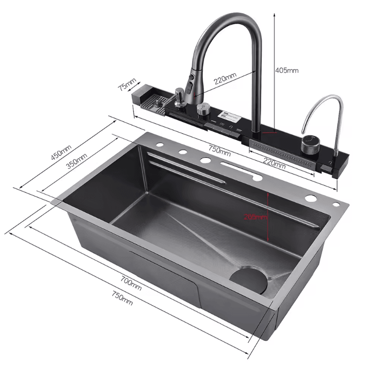 Smart Waterfall Workstation Sink With Digital Display 1