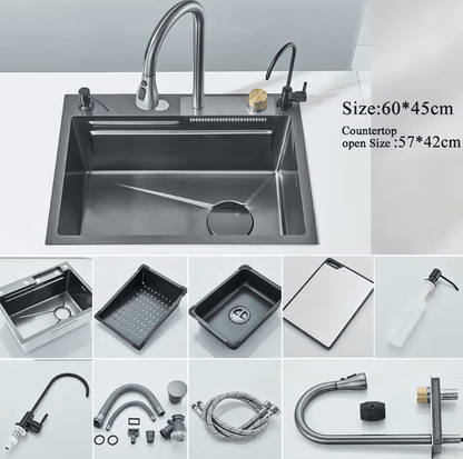 Smart Waterfall Workstation Sink With Digital Display 2