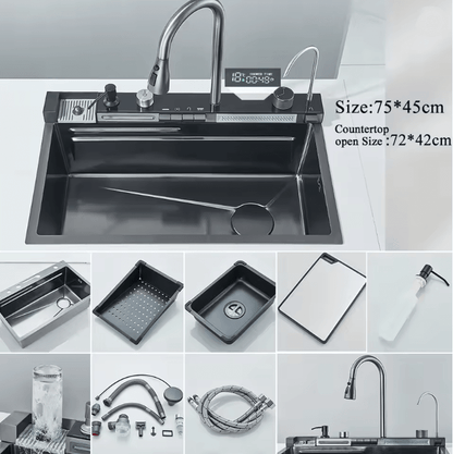 Smart Waterfall Workstation Sink With Digital Display 3