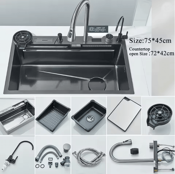 Smart Waterfall Workstation Sink With Digital Display 5