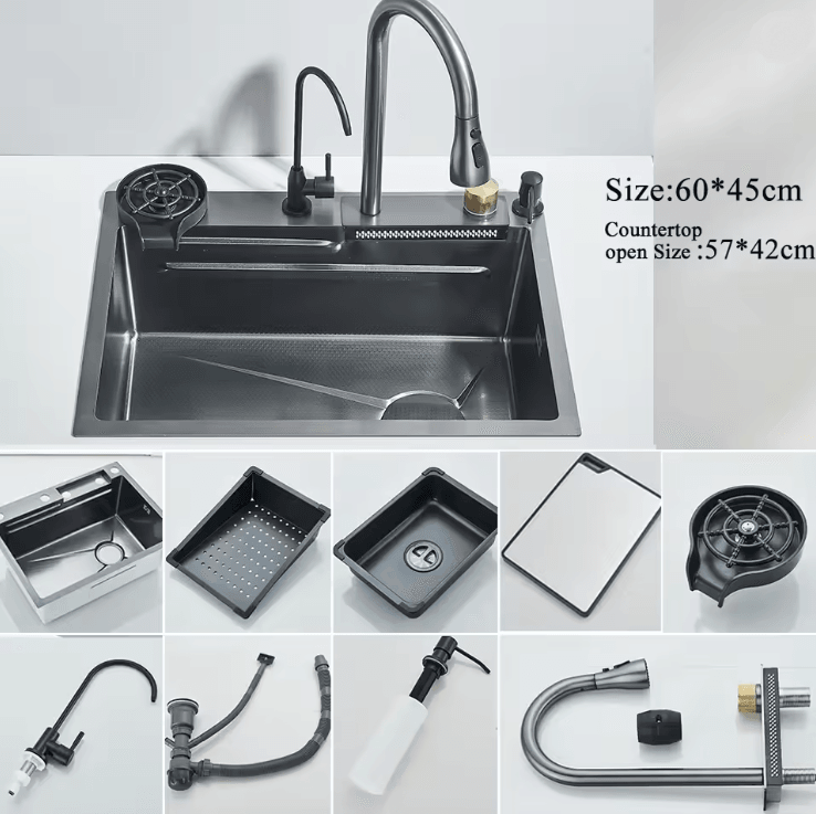 Smart Waterfall Workstation Sink With Digital Display 10
