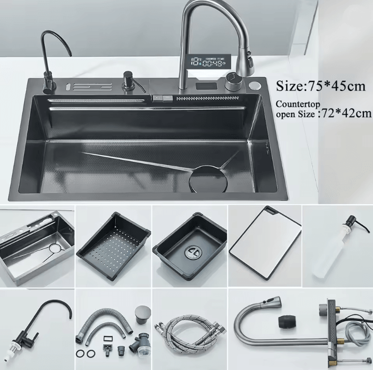 Smart Waterfall Workstation Sink With Digital Display 6