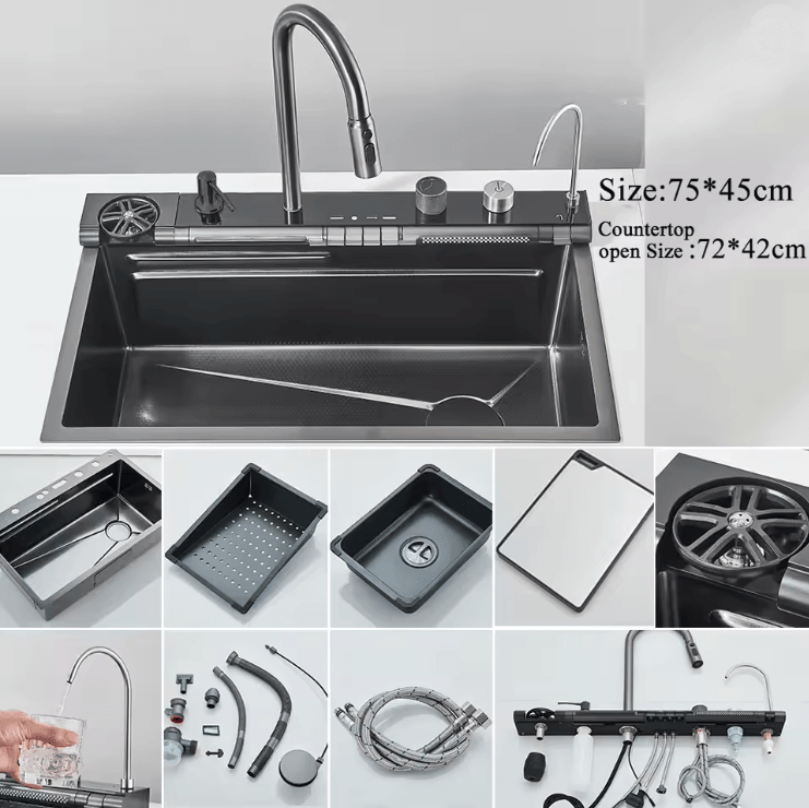 Smart Waterfall Workstation Sink With Digital Display 7