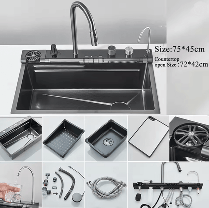 Smart Waterfall Workstation Sink With Digital Display 7