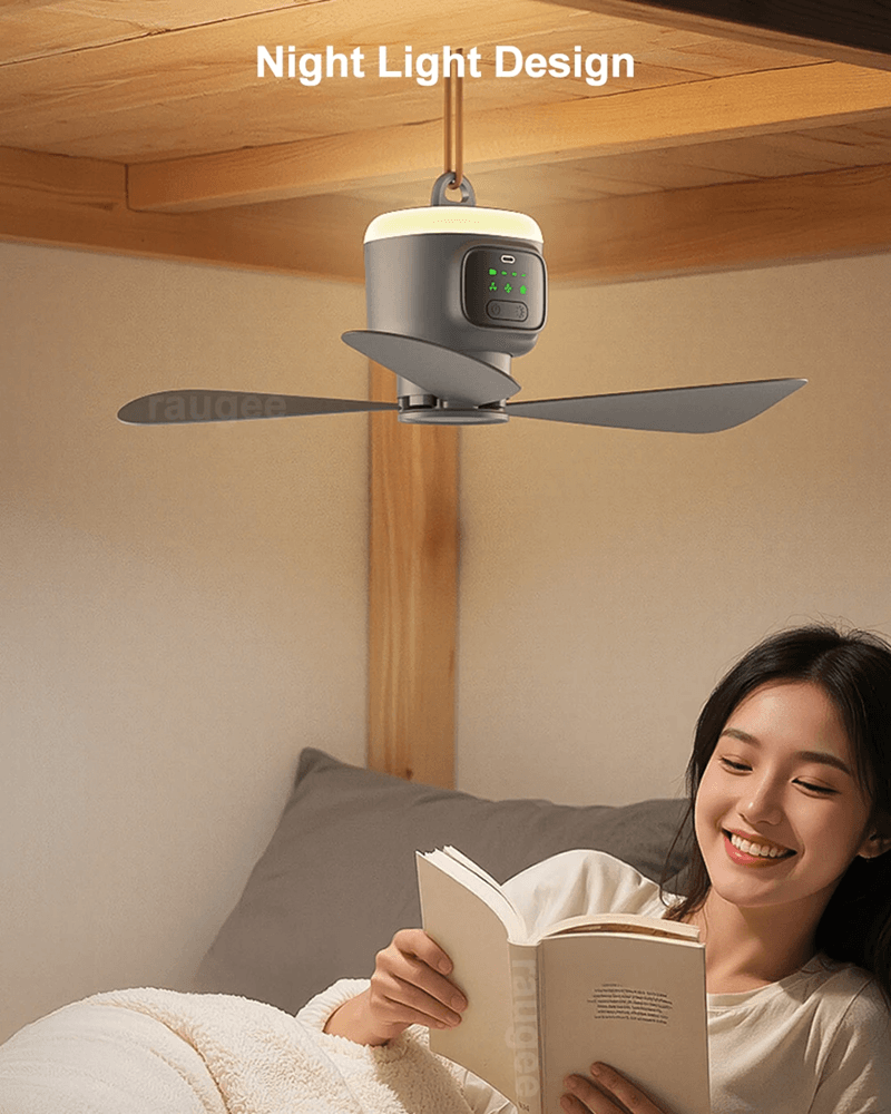 USB Rechargeable Ceiling Camping Fan With LED And Remote 3