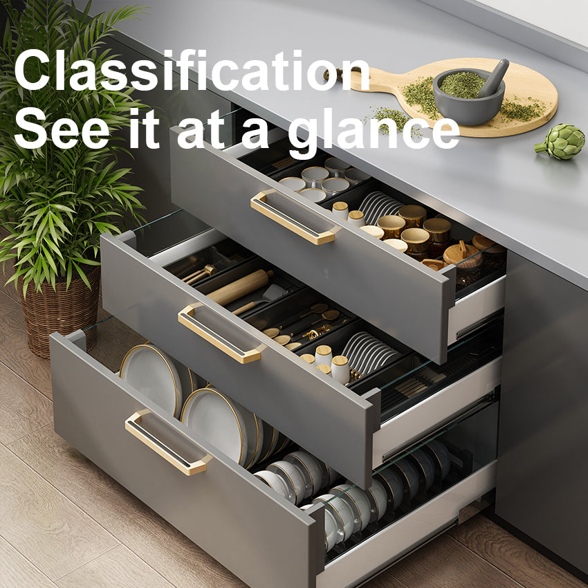 Adjustable Under Cabinet Dish Rack, Retractable Spacing Drawer Organizer for Spoons, Chopsticks Utensils Space-Saving