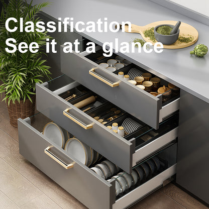 Adjustable Under Cabinet Dish Rack, Retractable Spacing Drawer Organizer for Spoons, Chopsticks Utensils Space-Saving