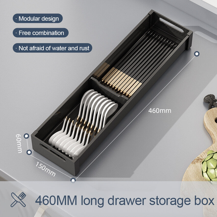 Adjustable Under Cabinet Dish Rack, Retractable Spacing Drawer Organizer for Spoons, Chopsticks Utensils Space-Saving