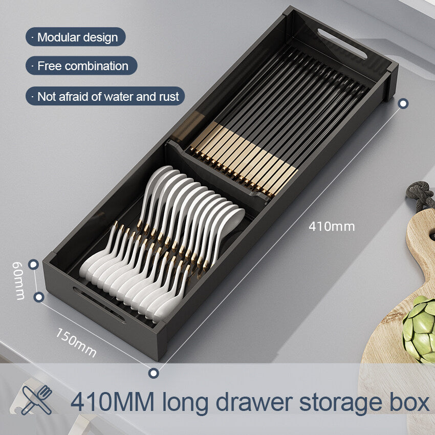 Adjustable Under Cabinet Dish Rack, Retractable Spacing Drawer Organizer for Spoons, Chopsticks Utensils Space-Saving