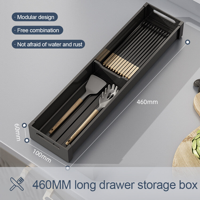 Adjustable Under Cabinet Dish Rack, Retractable Spacing Drawer Organizer for Spoons, Chopsticks Utensils Space-Saving