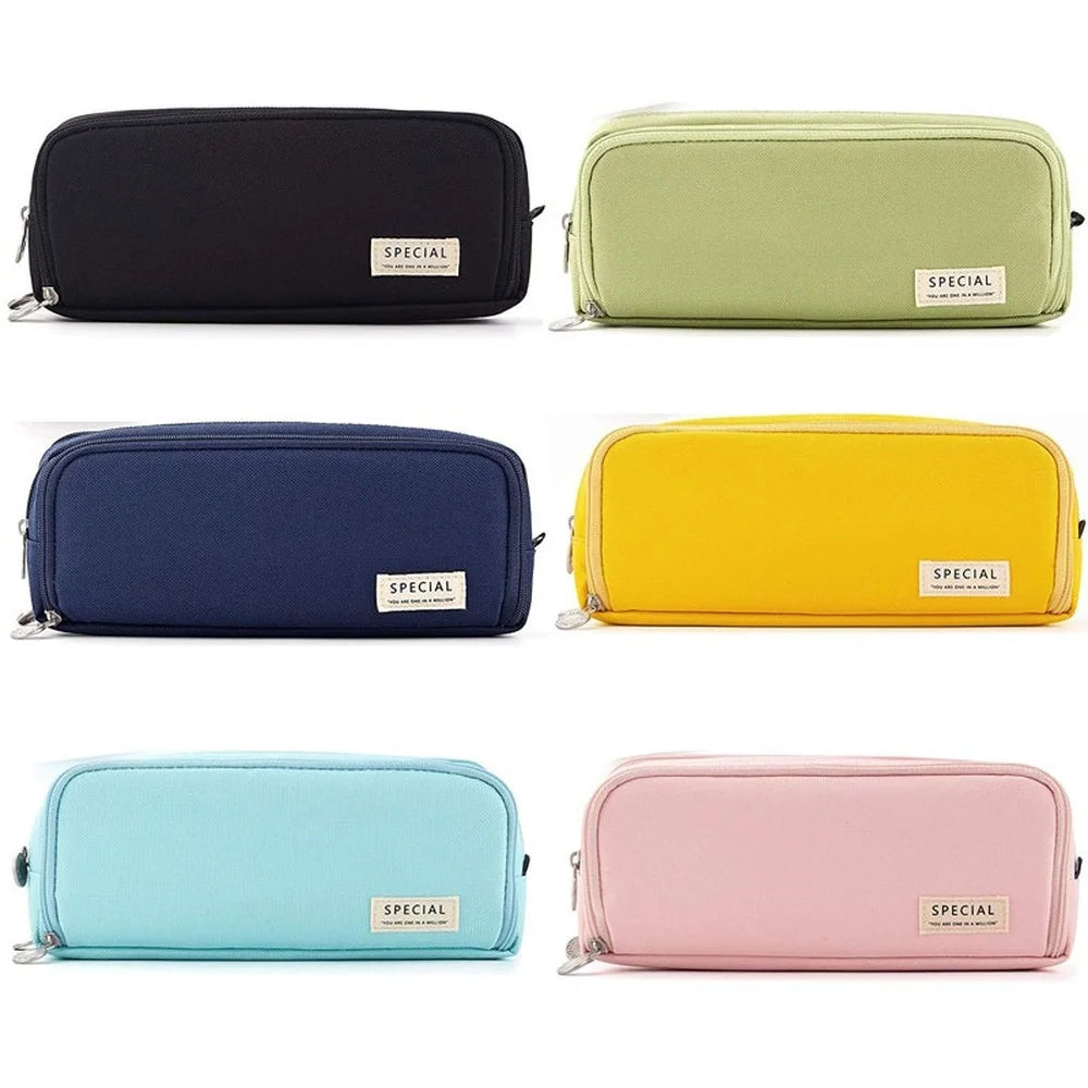Large Pencil Case Storage Organizer, 3 Compartment Student Pouch, Double Side Opened School Supplies Gift