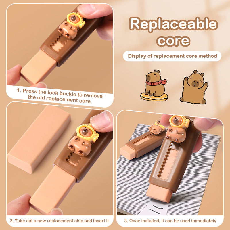 Push Pull Capybara Eraser, Soft School Supplies, Clean Mess Free Stationary, Office Student Gift Rubber Eraser