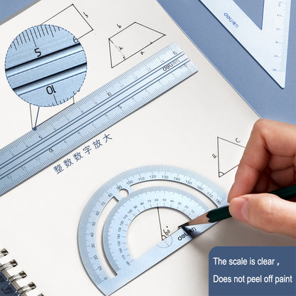 4 In 1 Deli Metal Ruler Set Triangle Measuring Ruler For Kids Drawing Straight Ruler School Office  1