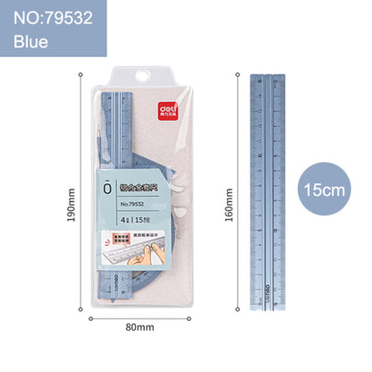 4 In 1 Deli Metal Ruler Set Triangle Measuring Ruler For Kids Drawing Straight Ruler School Office  8