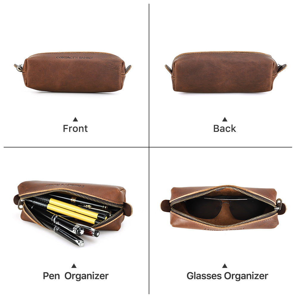 Vintage Leather Pencil Case, High Capacity School Pen Pouch for Kids, Boys, Girls, Business Office Stationery Organizer