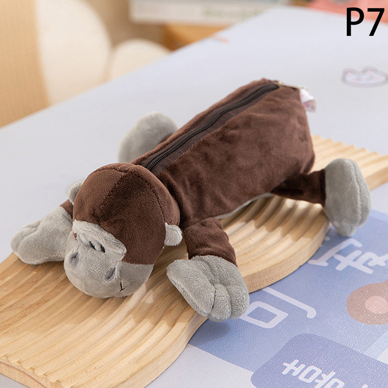 Plush Cartoon Animal Pen Case for Kids Elephant Lion Style, School Stationery Organizer Bag, Back to School Gift
