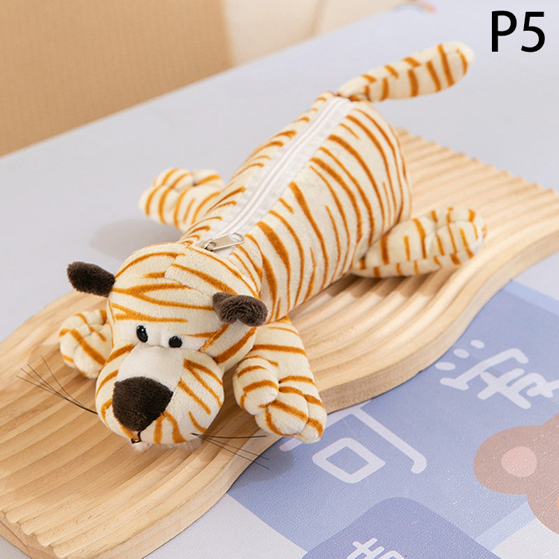 Plush Cartoon Animal Pen Case for Kids Elephant Lion Style, School Stationery Organizer Bag, Back to School Gift