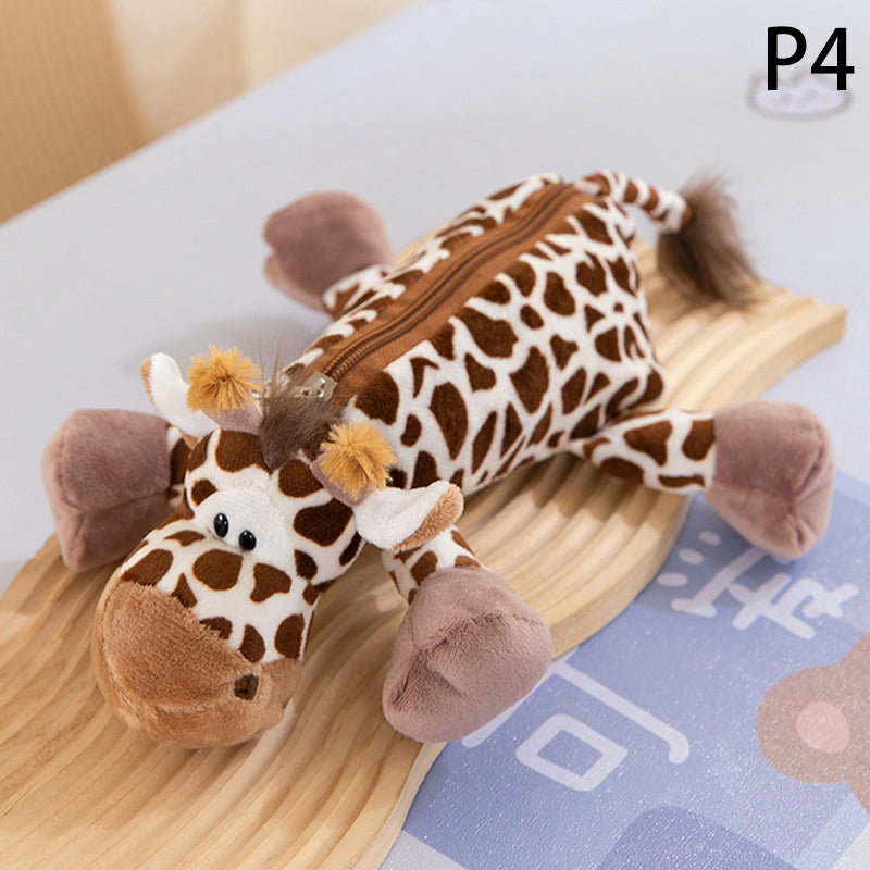 Plush Cartoon Animal Pen Case for Kids Elephant Lion Style, School Stationery Organizer Bag, Back to School Gift