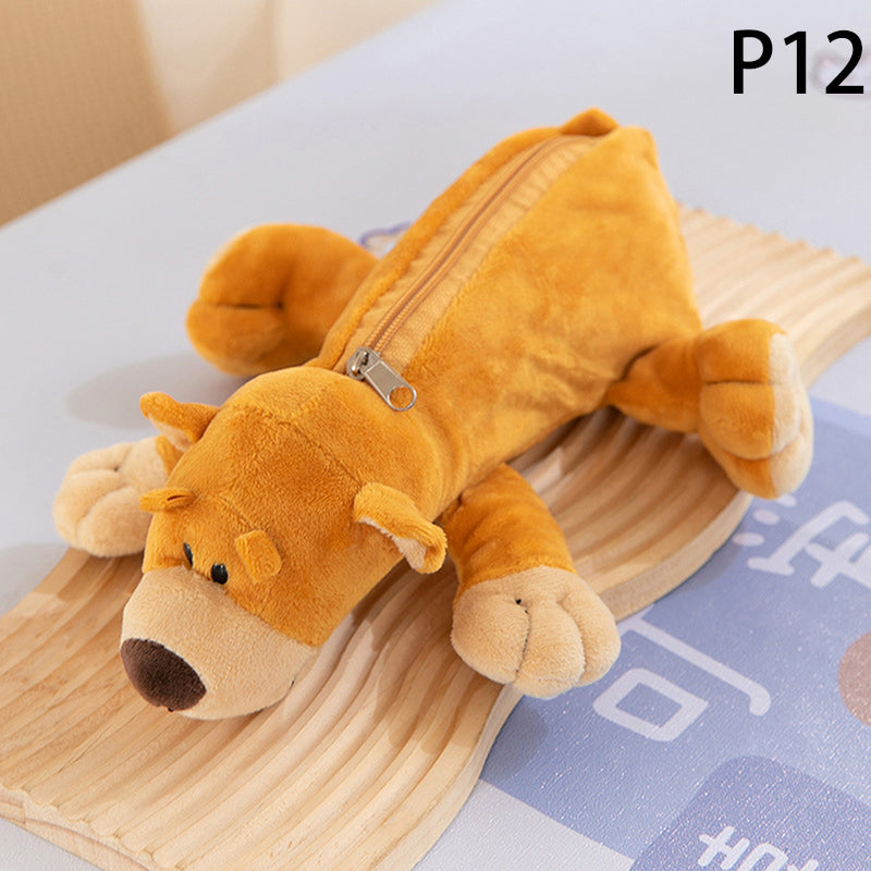 Plush Cartoon Animal Pen Case for Kids Elephant Lion Style, School Stationery Organizer Bag, Back to School Gift