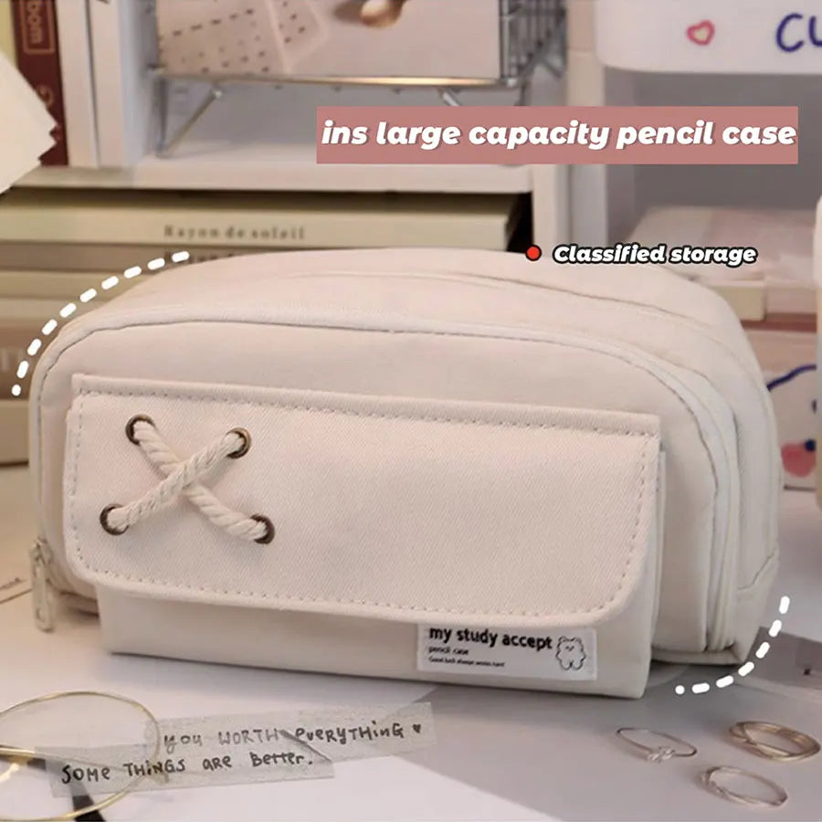 Simple Pencil Case for School Students, Large Capacity Stationery Organizer, Office Supplies Storage Bag
