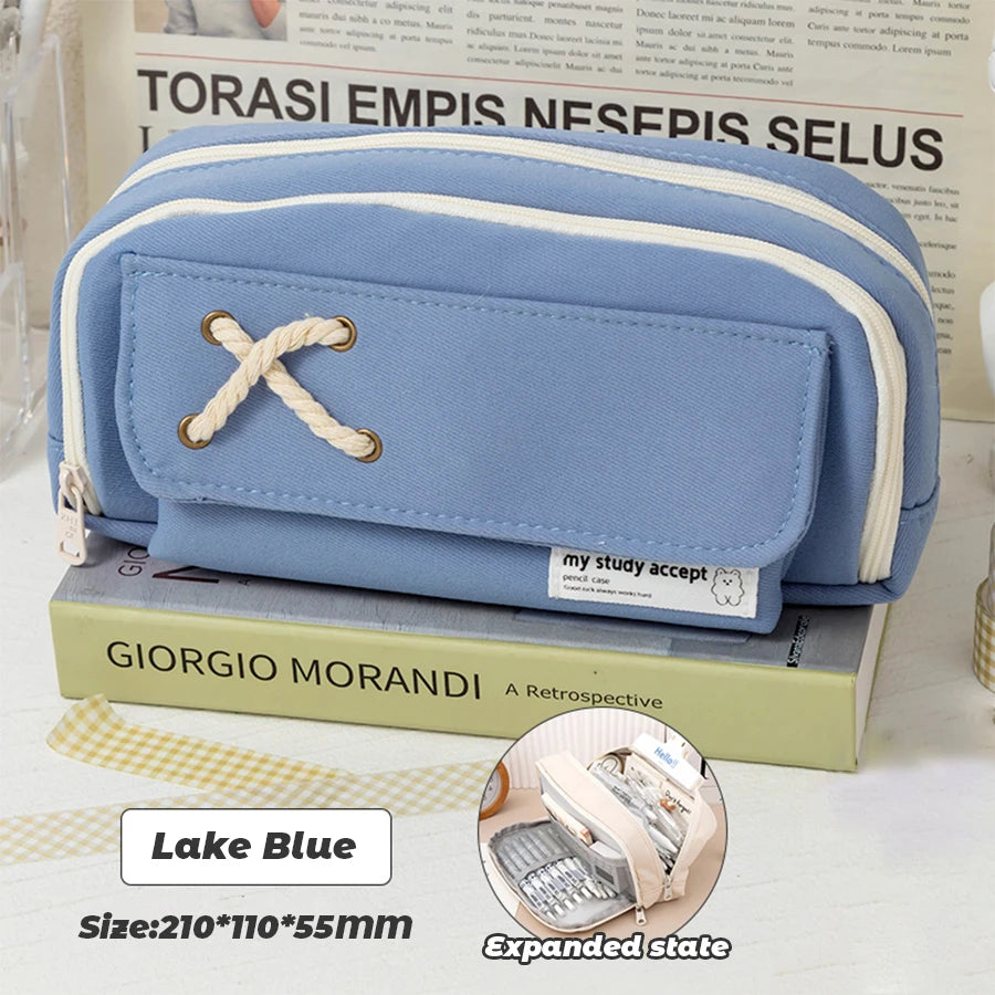 Simple Pencil Case for School Students, Large Capacity Stationery Organizer, Office Supplies Storage Bag